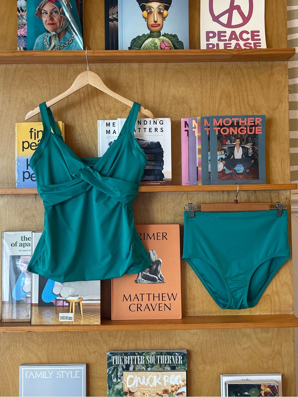 LAND’S END Green Twist Front Tankini Top size 10 D & High Waist Bottoms size 10